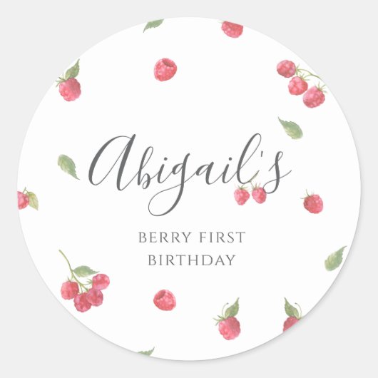 ラズベリースウィートベリーファースト誕生日パーティー ラウンドシール (正面)
