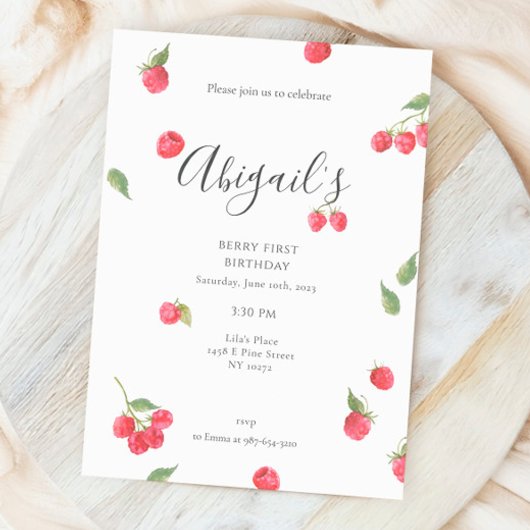 ラズベリースウィートベリーファースト誕生日パーティー 招待状