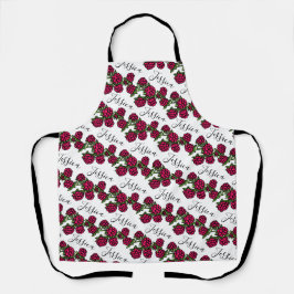 ラズベリースケッチ赤い緑の名前パターン エプロン