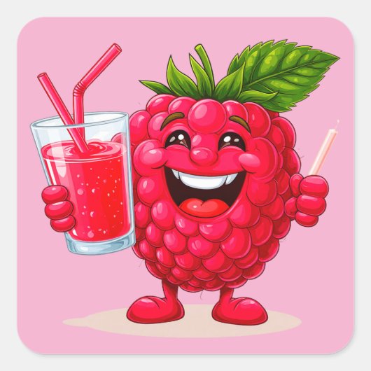 ラズベリースムージーのカートゥーンキャラクター スクエアシール (正面)