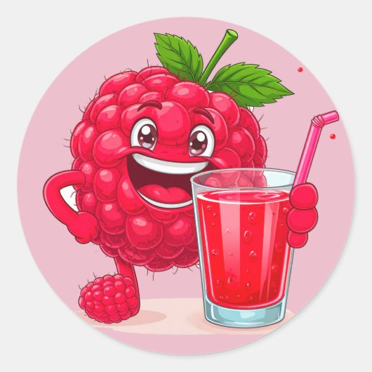 ラズベリースムージーのカートゥーンキャラクター ラウンドシール (正面)
