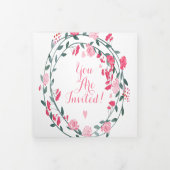 ラズベリーソルベットピンクピ結婚オニフローラズトリフォル 三つ折り招待状 (カバー)