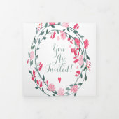 ラズベリーソルベットピンク牡丹結婚フローラ 三つ折り招待状 (カバー)