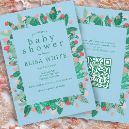 ラズベリーパッチかわいいカスタムQRコードベビーシャワー 招待状