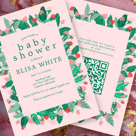 ラズベリーパッチかわいいカスタムQRコードベビーシャワー 招待状