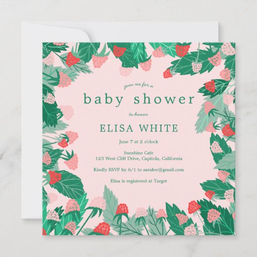 ラズベリーパッチ可愛いカラフルカスタムベビーシャワー 招待状 (正面)