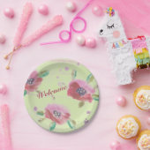 ラズベリーピンクとブルゴーニュの水色 ペーパープレート (パーティー)