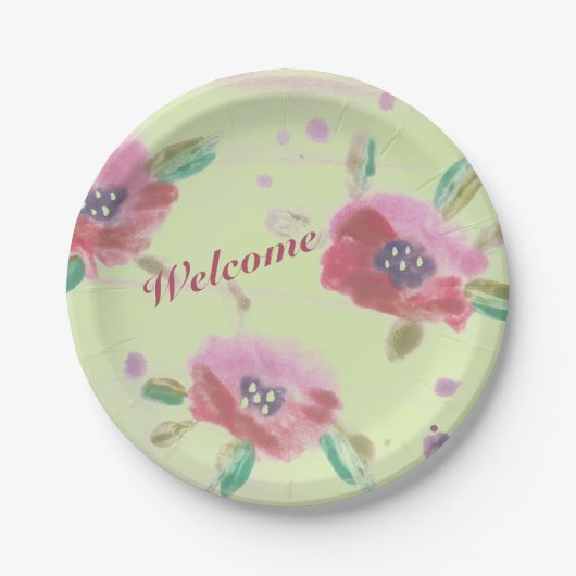 ラズベリーピンクとブルゴーニュの水色 ペーパープレート (正面)