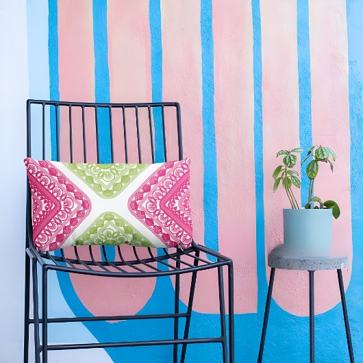 ラズベリーピンクと緑の幾何学枕ケース 枕カバー