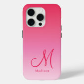 ラズベリーピンクのグラデーションカスタムモノグラム名 Case-Mate iPhoneケース (裏面)