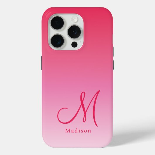 ラズベリーピンクのグラデーションカスタムモノグラム名 Case-Mate iPhoneケース (裏面)