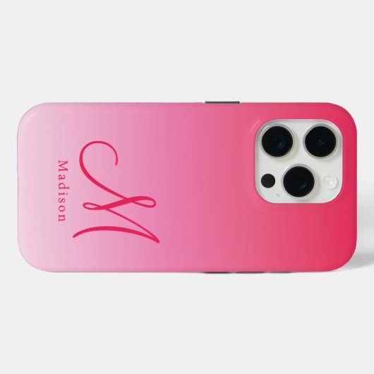 ラズベリーピンクのグラデーションカスタムモノグラム名 Case-Mate iPhoneケース (裏面 (横))