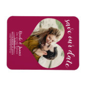 ラズベリーピンクのハート写真結婚式の日付を保存 マグネット (横)