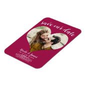 ラズベリーピンクのハート写真結婚式の日付を保存 マグネット (左側)