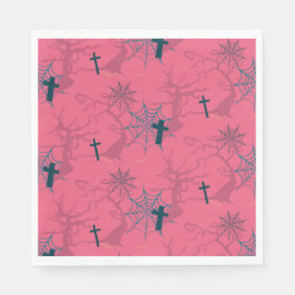 ラズベリーピンクの墓の不気味な木のクモの巣 スタンダードランチョンナプキン