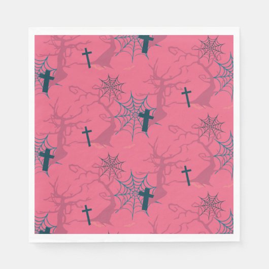 ラズベリーピンクの墓の不気味な木のクモの巣 スタンダードランチョンナプキン (正面)