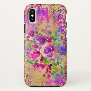 ラズベリーピンクの水彩フラワーブーケ iPhone XSケース