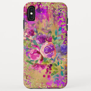 ラズベリーピンクの水彩フラワーブーケ iPhone XS MAXケース