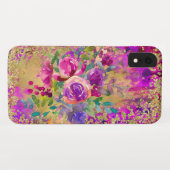 ラズベリーピンクの水彩フラワーブーケ Case-Mate iPhoneケース (裏面(横))