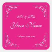 ラズベリーピンクエレガント縁ど結婚式用シール スクエアシール (正面)