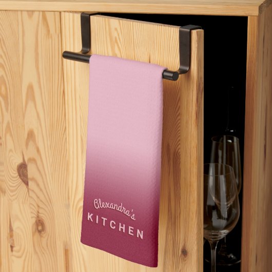 ラズベリーピンクグラデーション色 キッチンタオル (三つ折り)