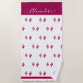 ラズベリーピンクシーシェルトロピカルピ名門私立校風のンク ビーチタオル (正面)