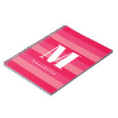 ラズベリーピンクストライプカスタムモノグラム名 ノートブック (左側)