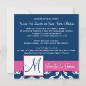 ラズベリーピンクネイビーブルーダマスク招待状 招待状 (裏面)