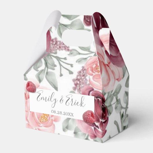 ラズベリーピンク水彩結婚式の引き出物箱 フェイバーボックス (正面サイド)