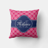 ラズベリーピンクWhtモロッコパターン海軍モノグラム クッション (裏面)