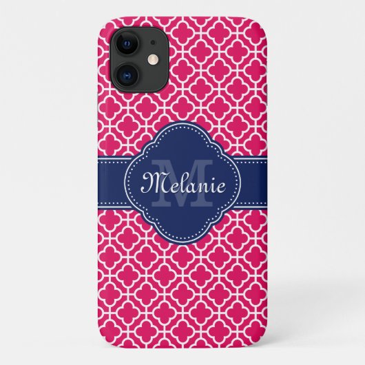ラズベリーピンクWhtモロッコパターン海軍モノグラム Case-Mate iPhoneケース (裏面)