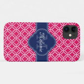 ラズベリーピンクWhtモロッコパターン海軍モノグラム Case-Mate iPhoneケース (裏面(横))