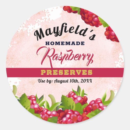 ラズベリーフルーツキャニング | Jam Jarラベル ラウンドシール (正面)