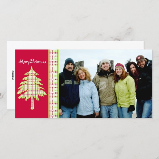 ラズベリープレイドツリー&スノーフレークメリークリスマス シーズンカード (正面/裏面)