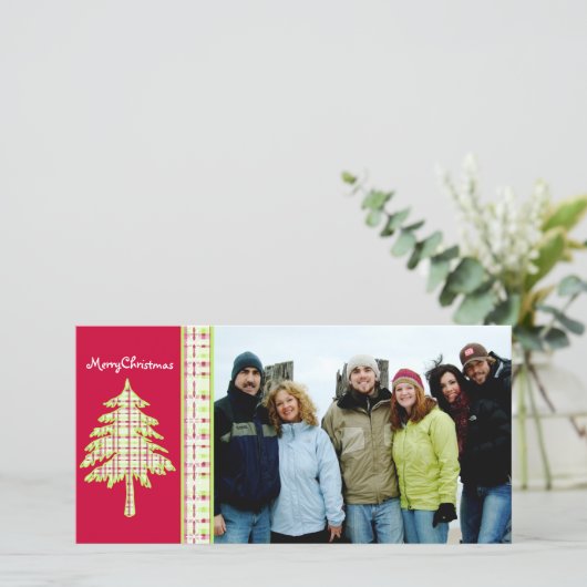 ラズベリープレイドツリー&スノーフレークメリークリスマス シーズンカード (スタンド正面)