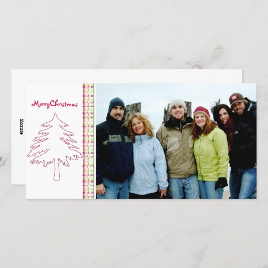 ラズベリープレイドツリー&スノーフレークメリークリスマス シーズンカード (正面/裏面)