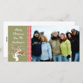 ラズベリープレイドツリー&スノーフレークメリークリスマス シーズンカード (正面/裏面)