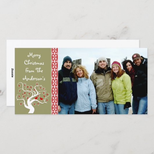 ラズベリープレイドツリー&スノーフレークメリークリスマス シーズンカード (正面/裏面)