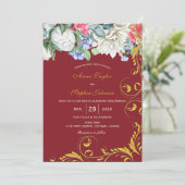 ラズベリーホワイトブルーピンク金ゴールド渦巻き植物体 招待状 (スタンド正面)