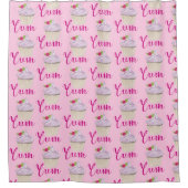 ラズベリーユムと夢のようなピンクのカップケーキ！ シャワーカーテン (正面)