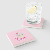 ラズベリーユムと夢のようなピンクのカップケーキ！ ストーンコースター (横)