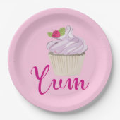ラズベリーユムと夢のようなピンクのカップケーキ！ ペーパープレート (正面)