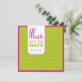 ラズベリーライム地域抽象芸術保存日付招待状 セーブザデート (スタンド正面)