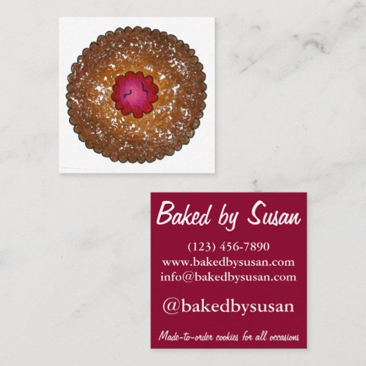 ラズベリーリンツァートクッキーバイ焼いたベーカリー食品 スクエア名刺 (正面/裏面)