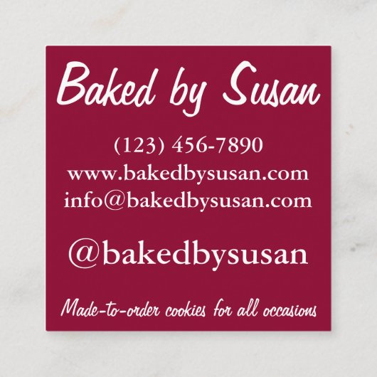 ラズベリーリンツァートクッキーバイ焼いたベーカリー食品 スクエア名刺 (裏面)