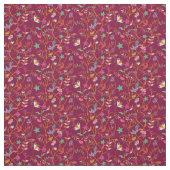 ラズベリーレッドボホ花と鳥 ファブリック (見本)