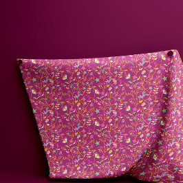 ラズベリーレッドボホ花と鳥 ファブリック