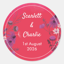 ラズベリーワイルドフラワー – 招待ステッカー ラウンドシール