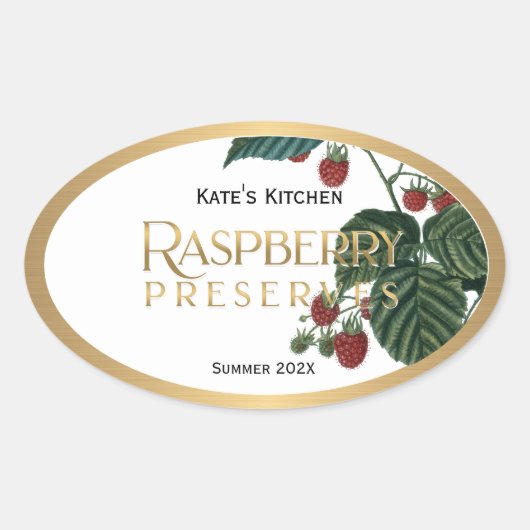 ラズベリー保存性ゼリーラベルヴィンテージ 楕円形シール (正面)