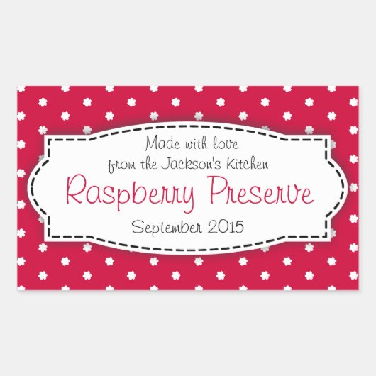 ラズベリー保存食品またはジャム瓶の食品ラベルのシール 長方形シール (正面)